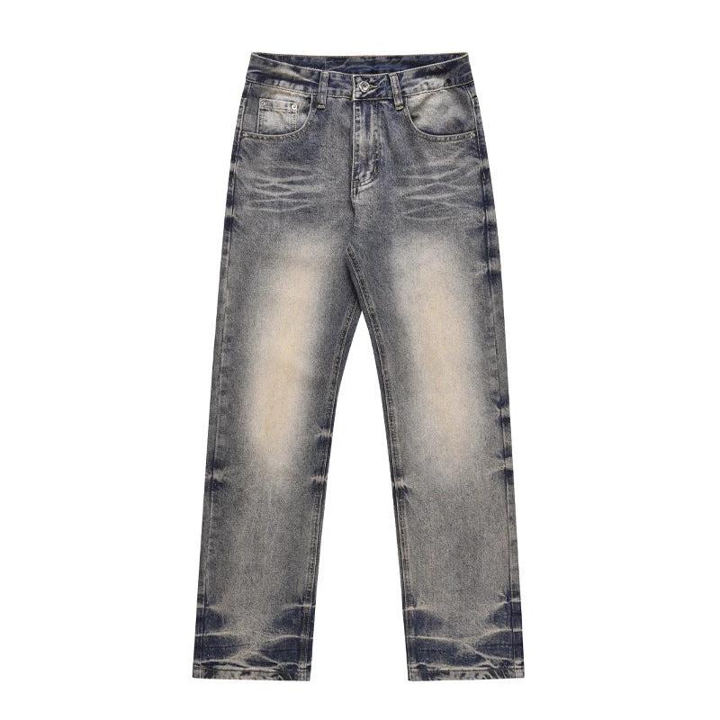 High Street Washed Yellow Mud Dyed Loose Straight Jeans For Men