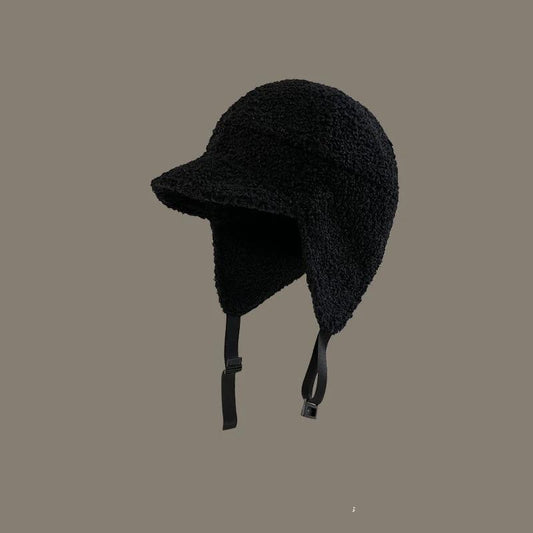 Gorro de béisbol de lana de cordero para hombre con orejeras de esquí