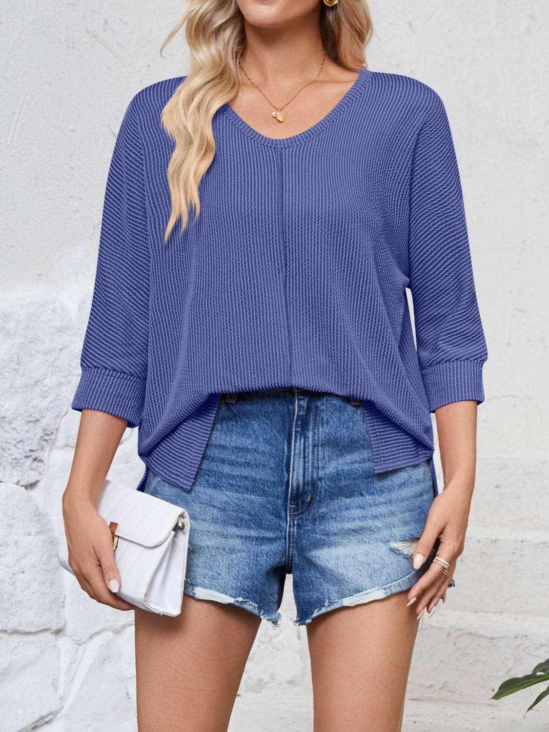 T-Shirts Trendsi just arrived - Textured 3/4 sleeve blouse