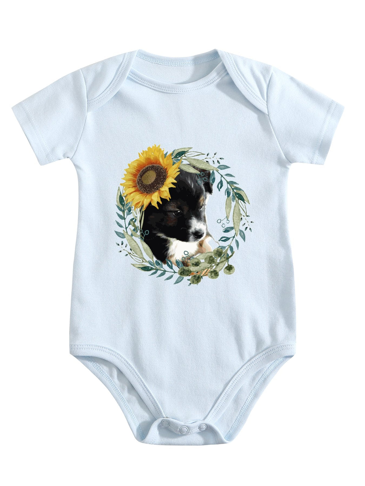 Cute Black Puppy Unisex Cotton Short Sleeve Baby Onesie Outfit