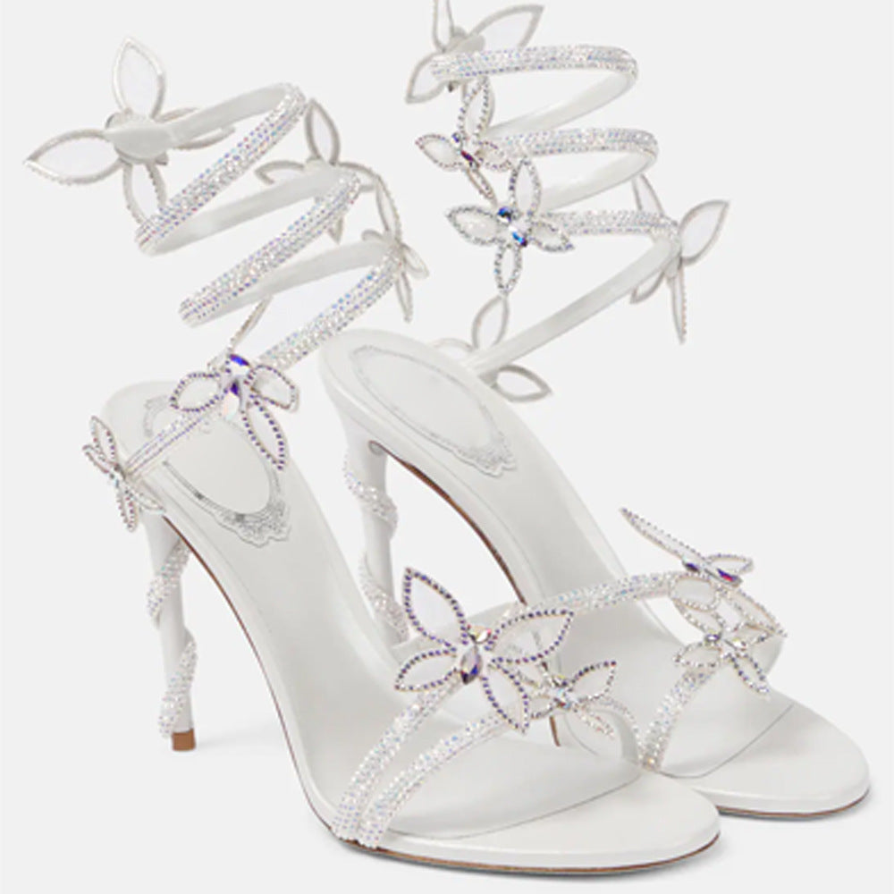 Snake Butterfly Rhinestone Stiletto Sandals