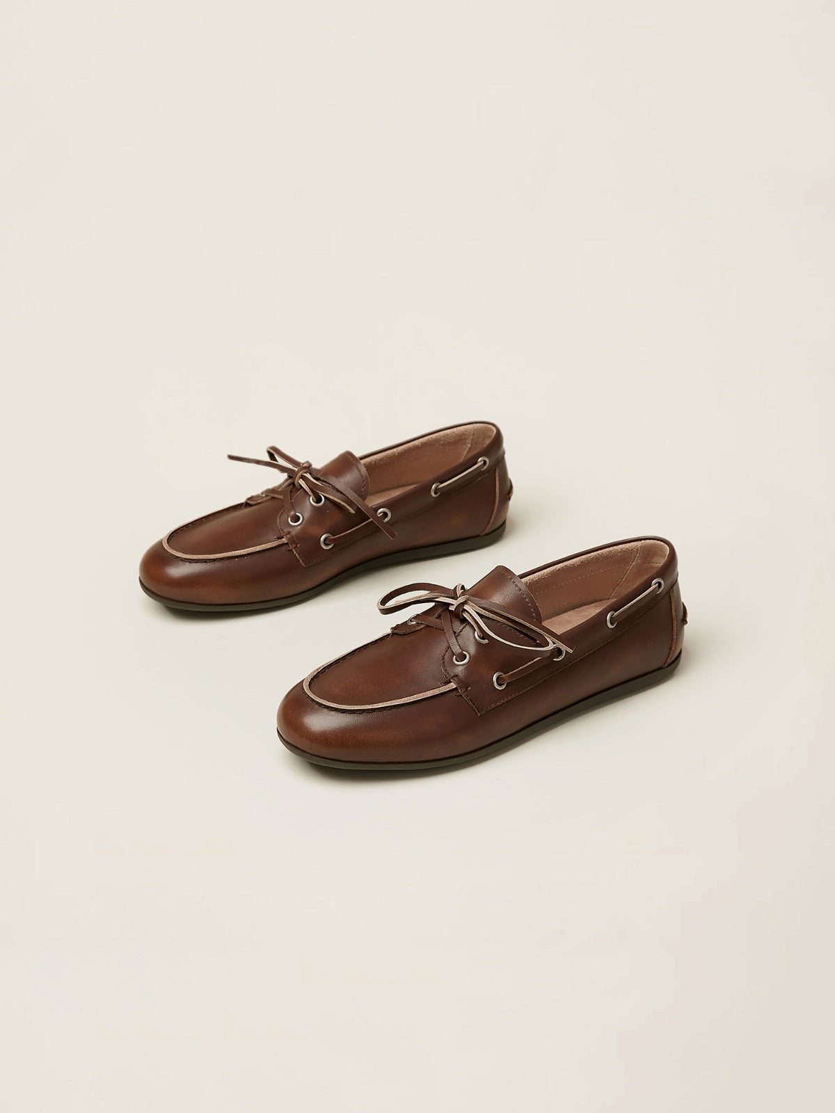 Two Tone Flat Laced Loafers Small Size Leather Shoes