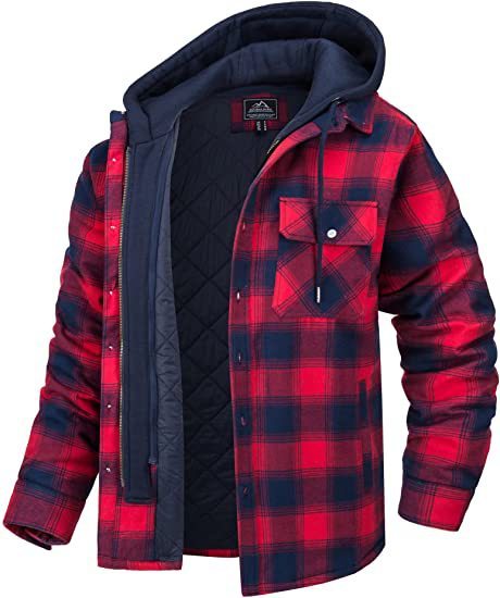 Abrigo de Cuadros con Capucha para Hombre, Chaqueta Cálida de Invierno con Botones y Cremallera, Moda Casual Gruesa Acolchada de Manga Larga, Ropa de Abrigo