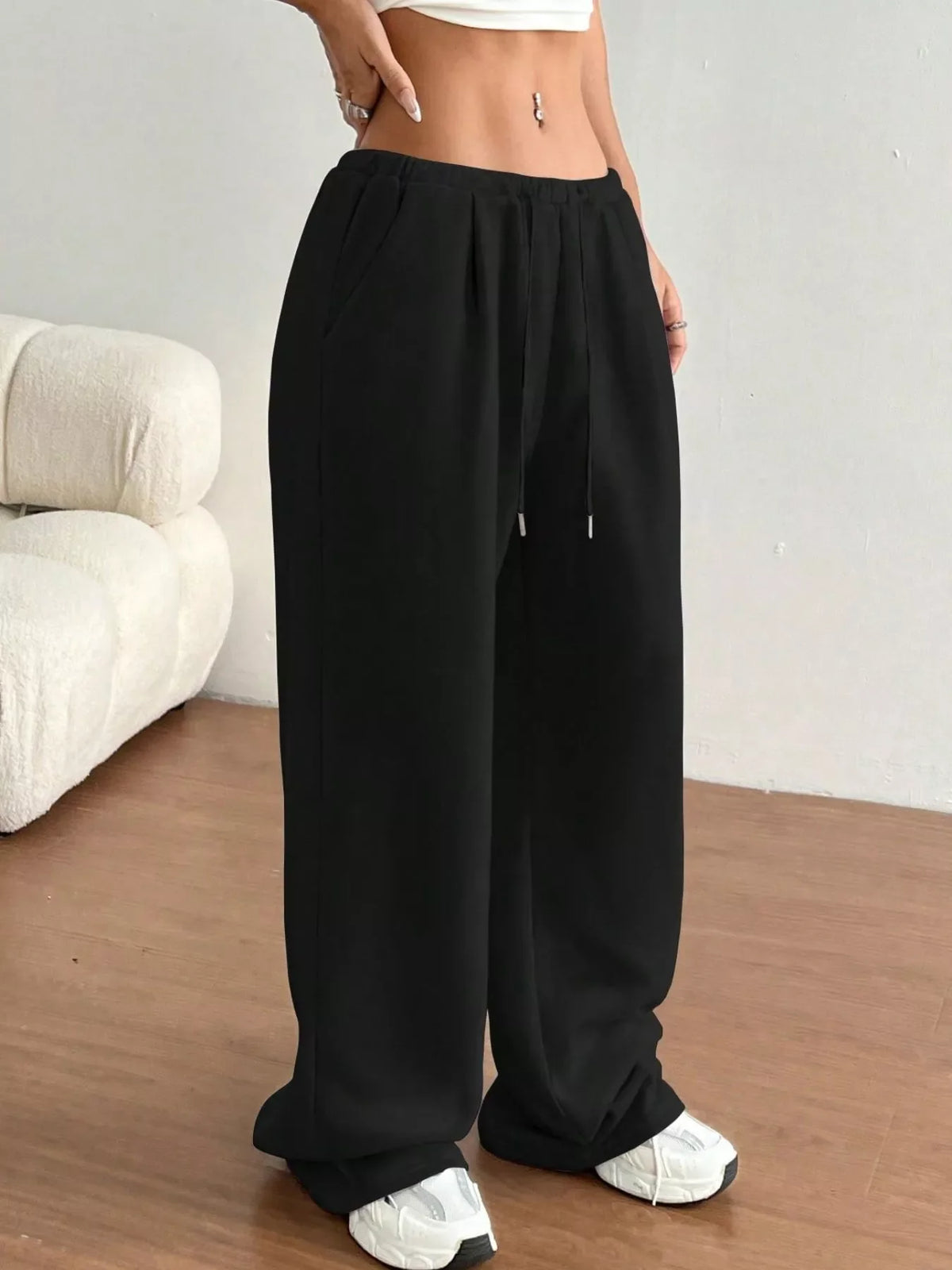 Casual Drawstring High Waist Wide Leg Sweatpants