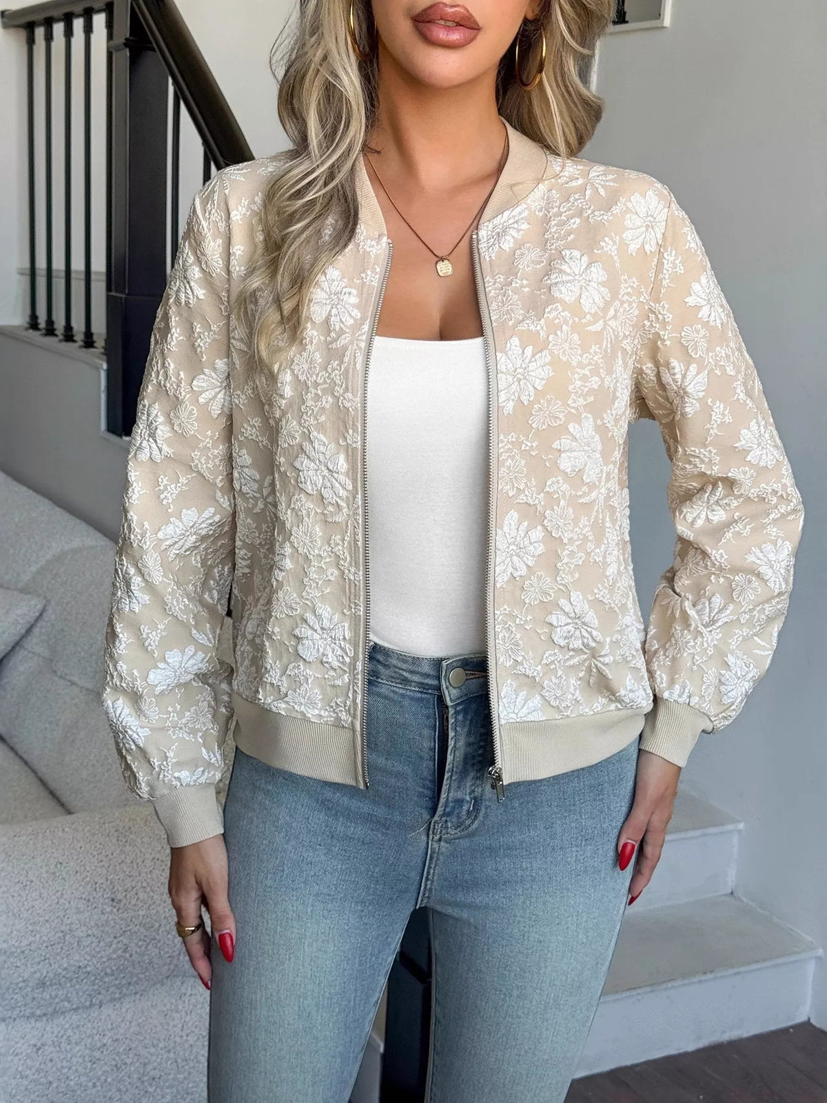 Floral Lightweight Zip Up Jacket