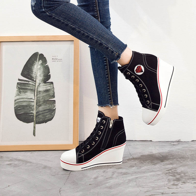 Wedge Heel Casual High-Top Canvas Shoes