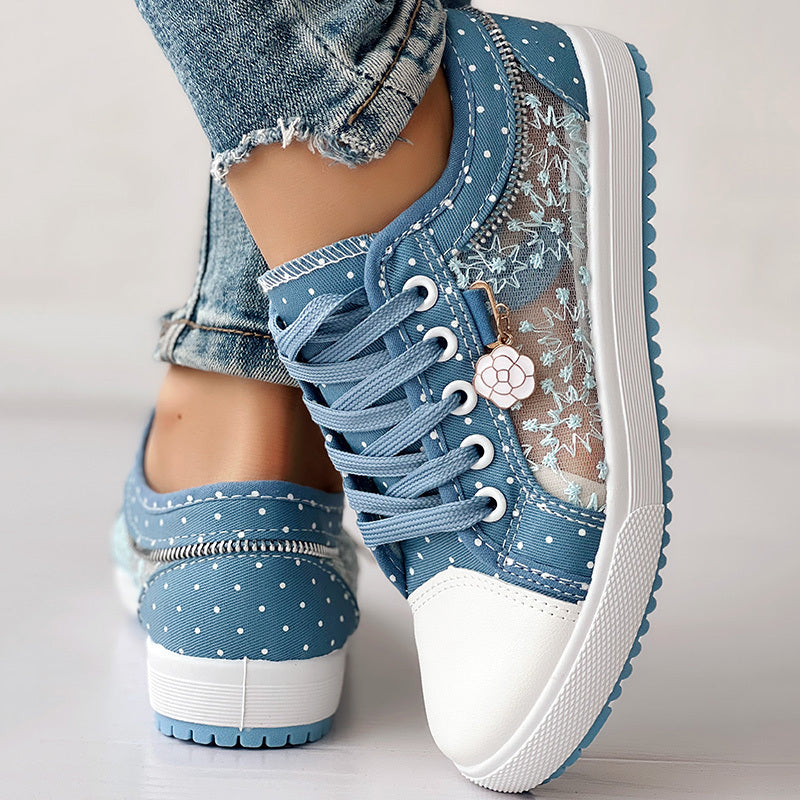 Zapatillas Informales de Lona con Estampado de Lunares y Bordado Floral para Mujer