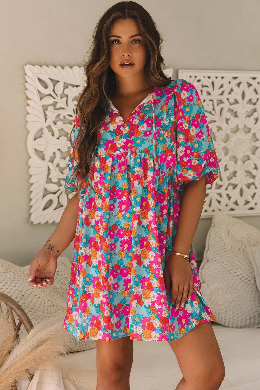 Women's Babydoll Dress Babydoll Dress - Floral Print & Cute Sleeves - Summer Style