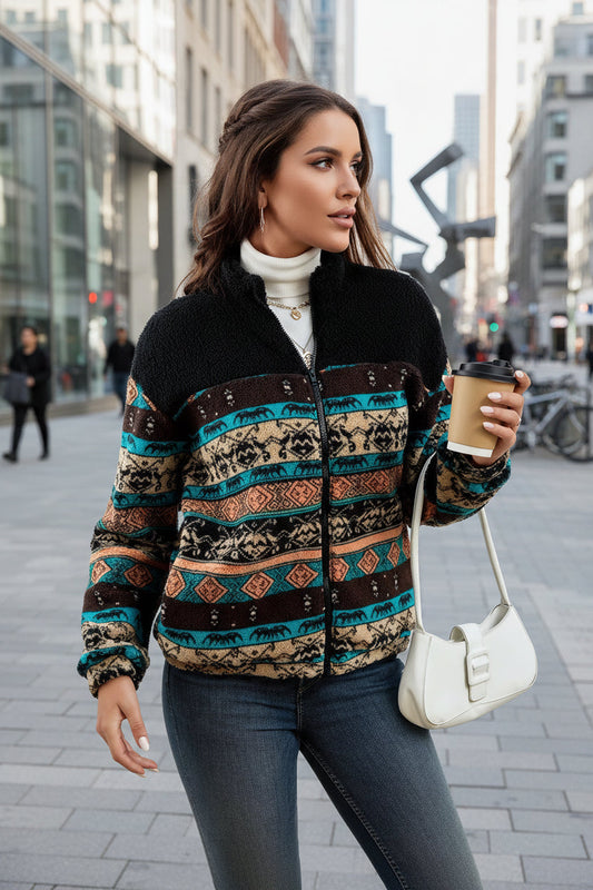 Cárdigan de felpa de doble cara con cremallera para mujer – Chaqueta de invierno con cuello alto