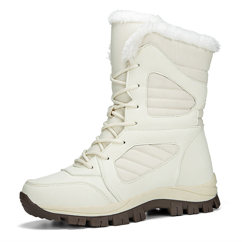 Botas de nieve de invierno de caña alta para mujer - Botas de algodón impermeables con forro polar