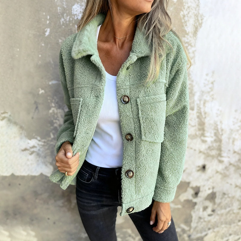 Chaqueta Sherpa para mujer de talla grande en color liso