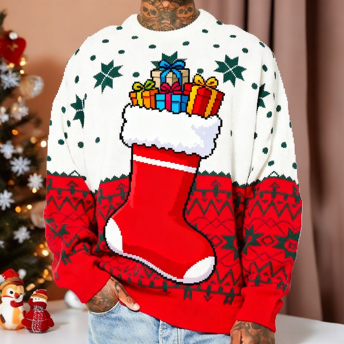 Mens Crew-Neck Sweatshirt With 3D Digital Print