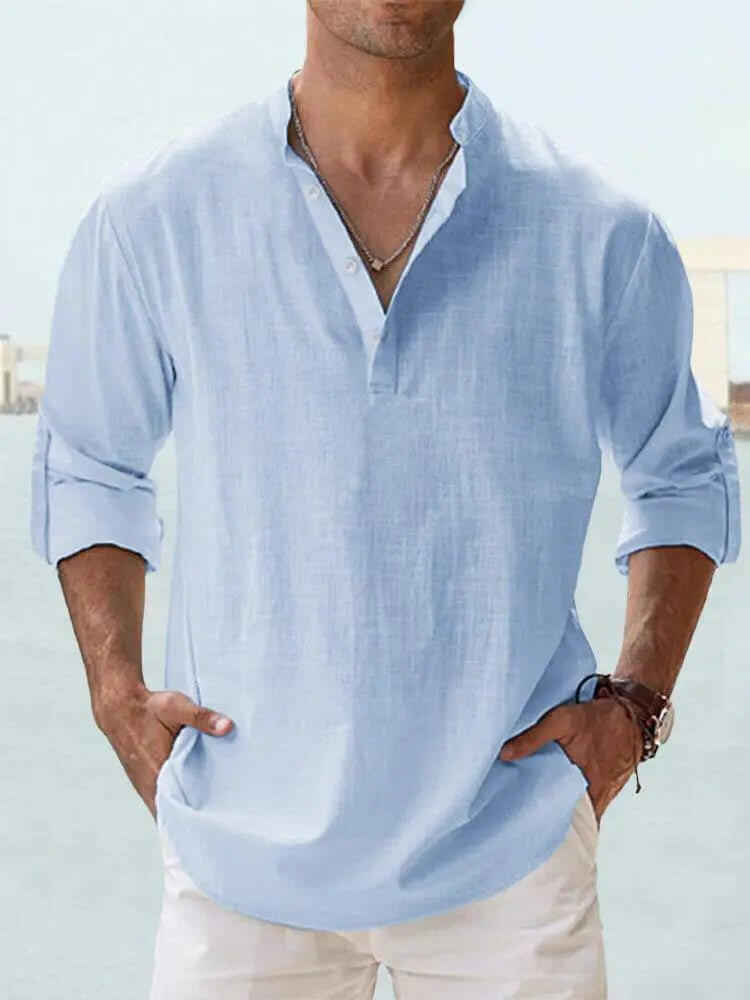 Men's Cotton Linen Shirt – Loose Fit Long Sleeve Casual Top