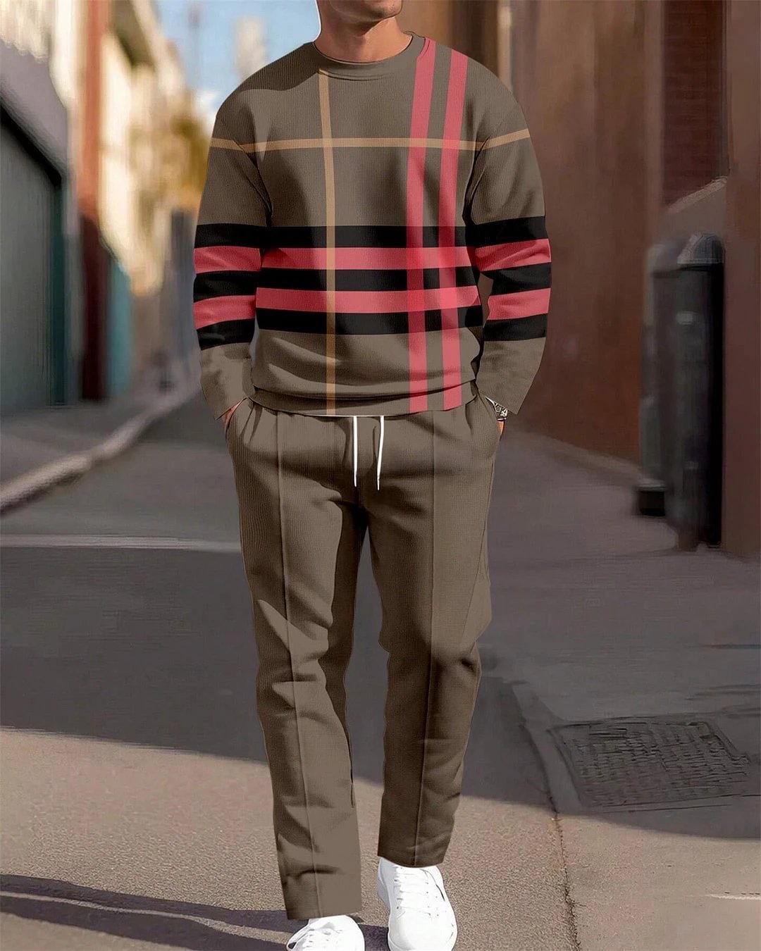 Men's Round Neck Loose Sweatshirt And Sweatpants Set