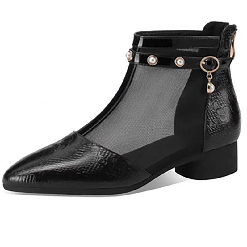 Women's Mesh Ankle Boots with Pearl Strap Detail