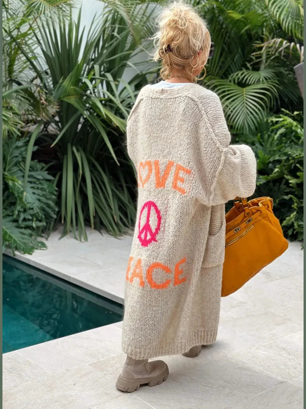 Letter Dropped Shoulder Long Sleeve Cardigan