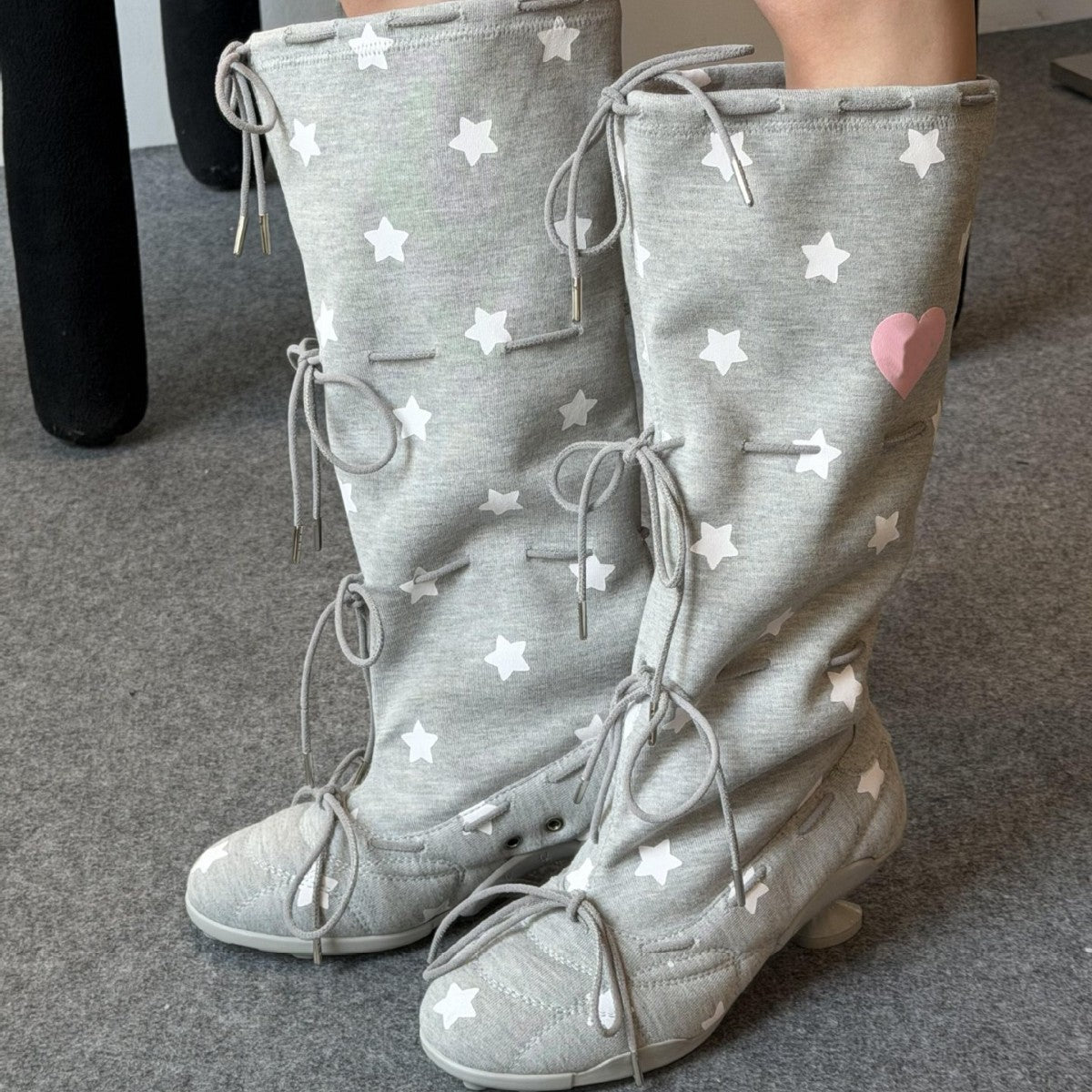 Printed Strap Knee-length Elastic Thigh-high Boots For Women