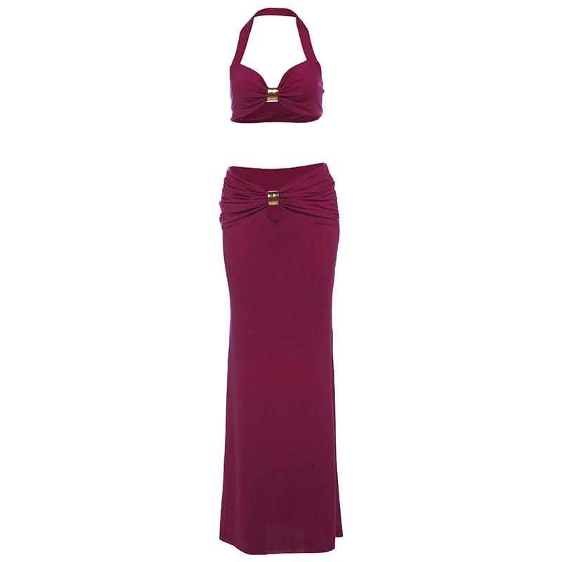 Sexy Bandeau Long Sleeve Back Slit Dress Suit