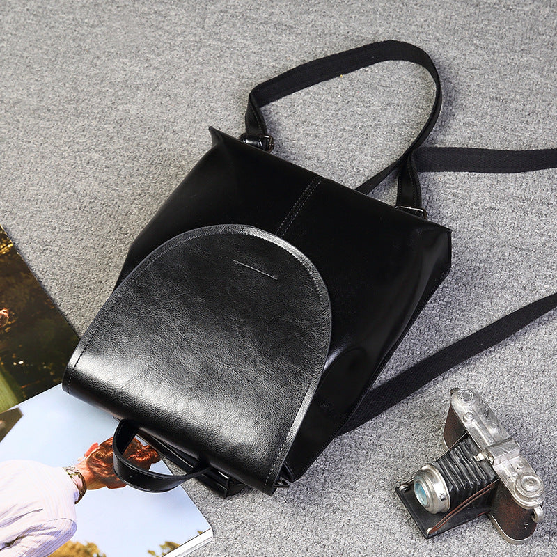 Women's Genuine Leather Messenger Retro Fashion Backpack Messenger Backpack