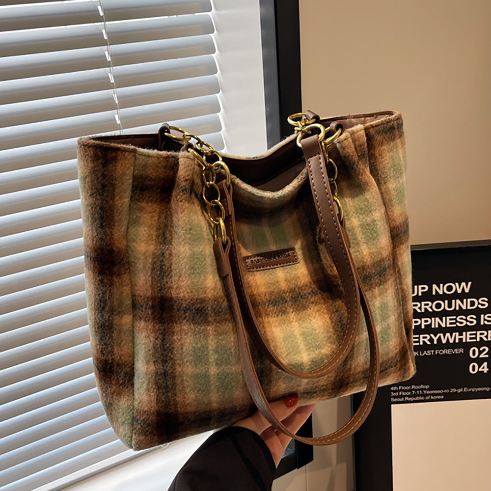 Women's Personality Plaid Tote Bag Crossbody Bag