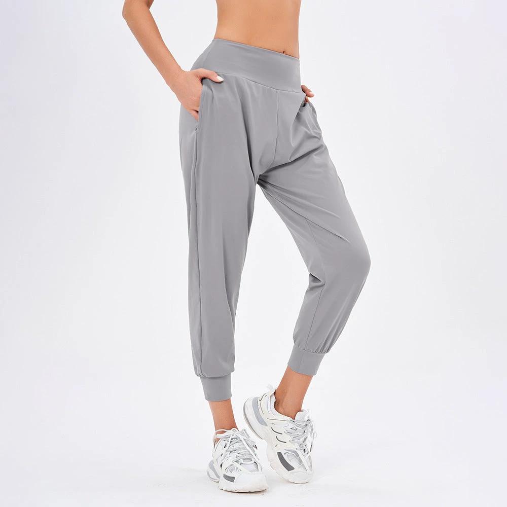 Women's Sports Solid Color High Waist Simple Pocket Casual Pants