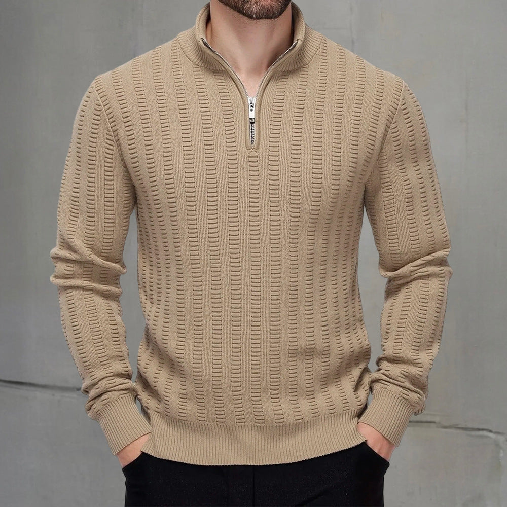 Mens Knitted High-Neck Long-Sleeve Sweater With Zipper