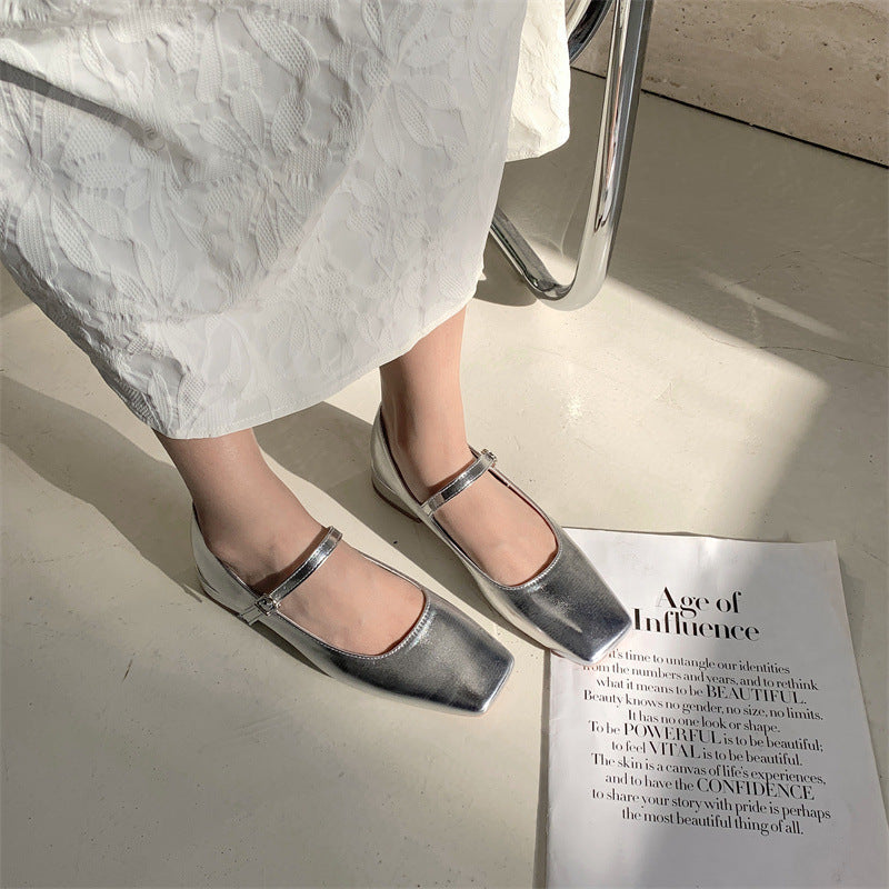 Vintage Square-Toe Satin Mary Jane Shoes