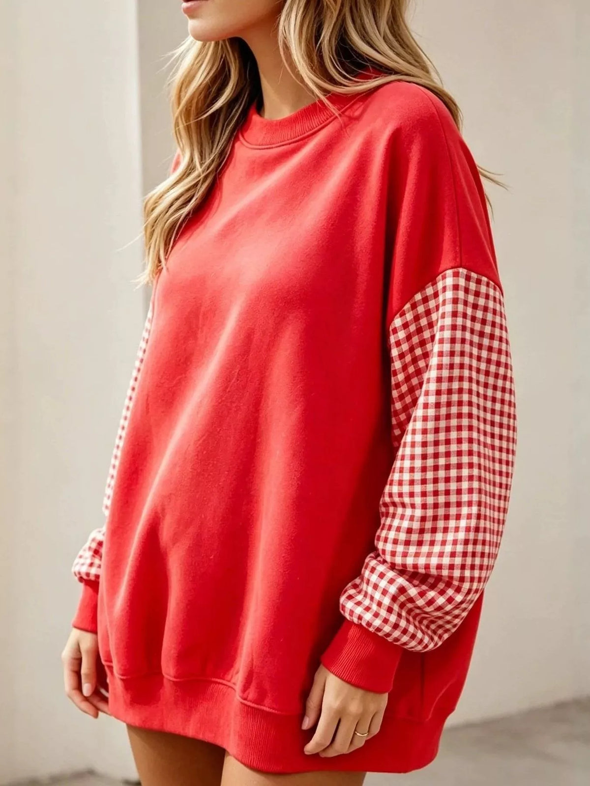 Contrast Gingham Long Sleeve Sweatshirt