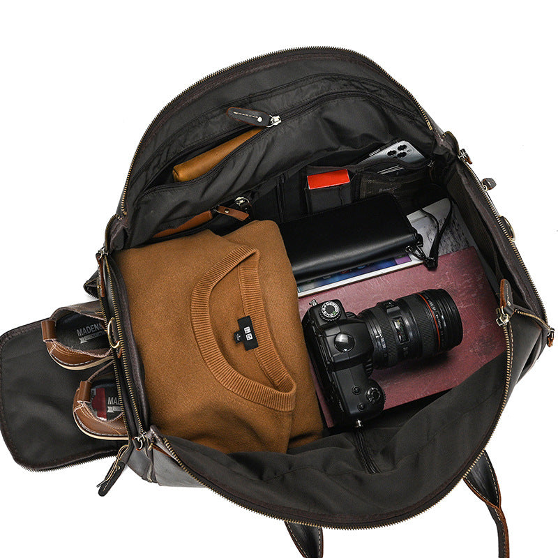 Vintage Multifunctional Leather Travel Duffle Bag Travel Bag
