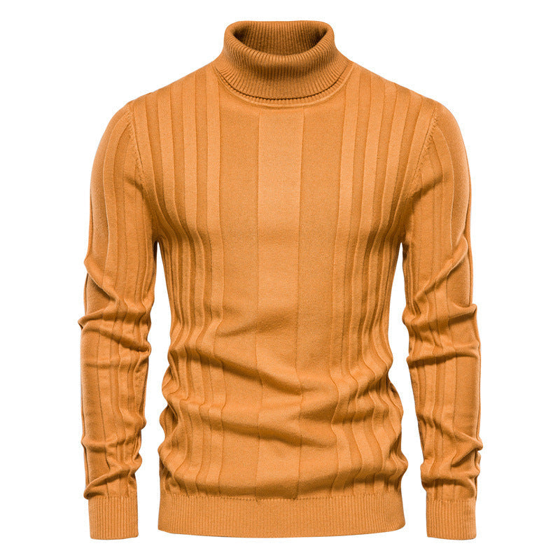 New Men's High-Neck Casual Knit Warm Base Sweater, Solid Color Pullover, Plus Size Slim Fit