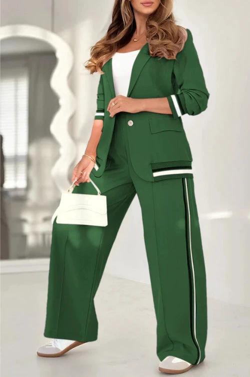 2 Pcs Set Women Suit Coat Pants Suit Lapel Long Sleeves Lady Jacket Wide Leg High Waist Trousers Female Commuting Office Outfit