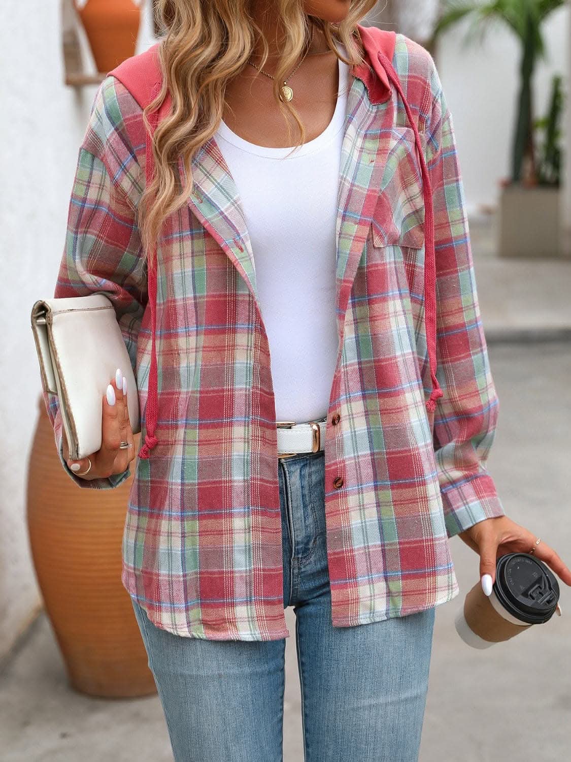 Jackets Trendsi Plaid hooded jacket with pockets