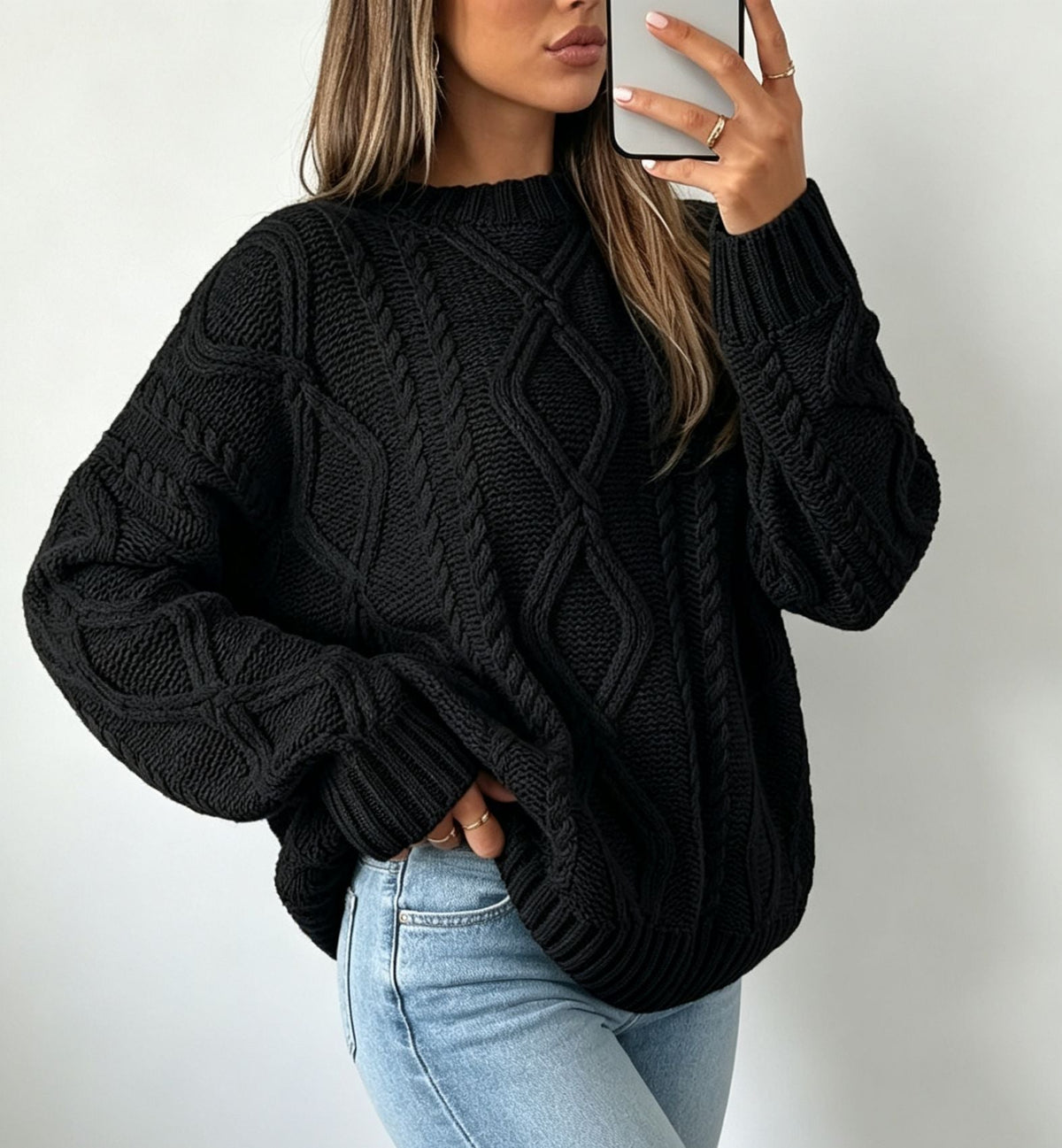 Women's Round-neck Solid-color Loose-fit Casual Sweater
