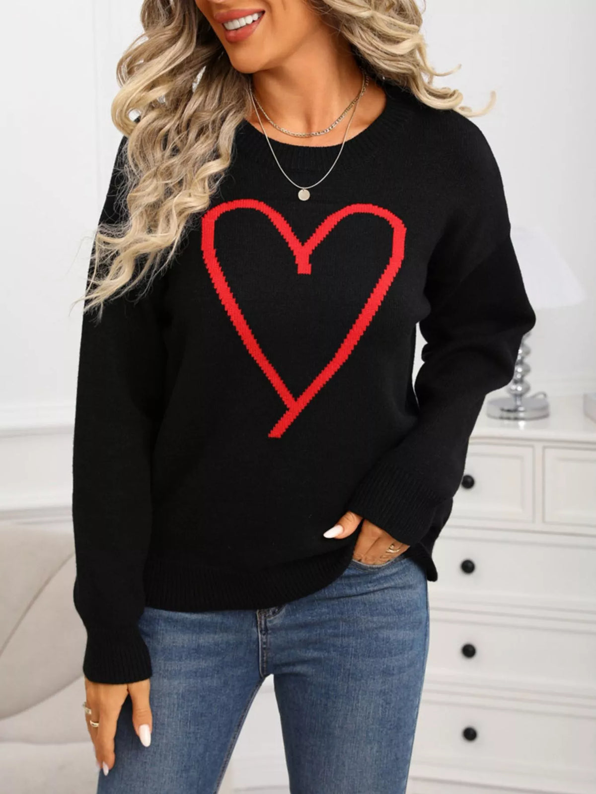 Valentine's Day Heart Graphic Dropped Shoulder Sweater