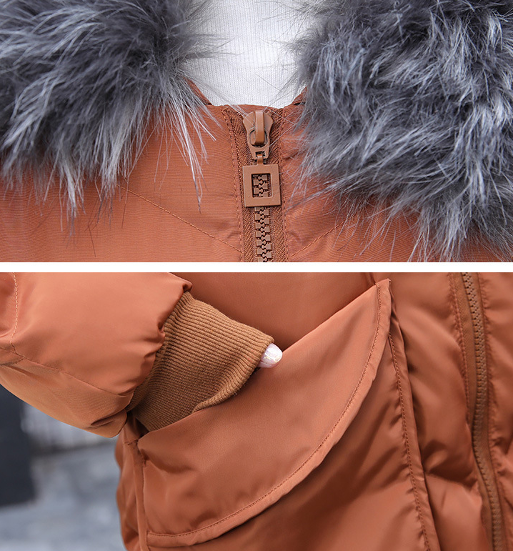 Maternity Cotton Jacket with Hood and Fur Collar