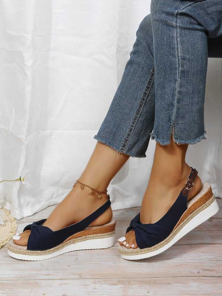 Plus-Size Jute-Strap Bow Sandals