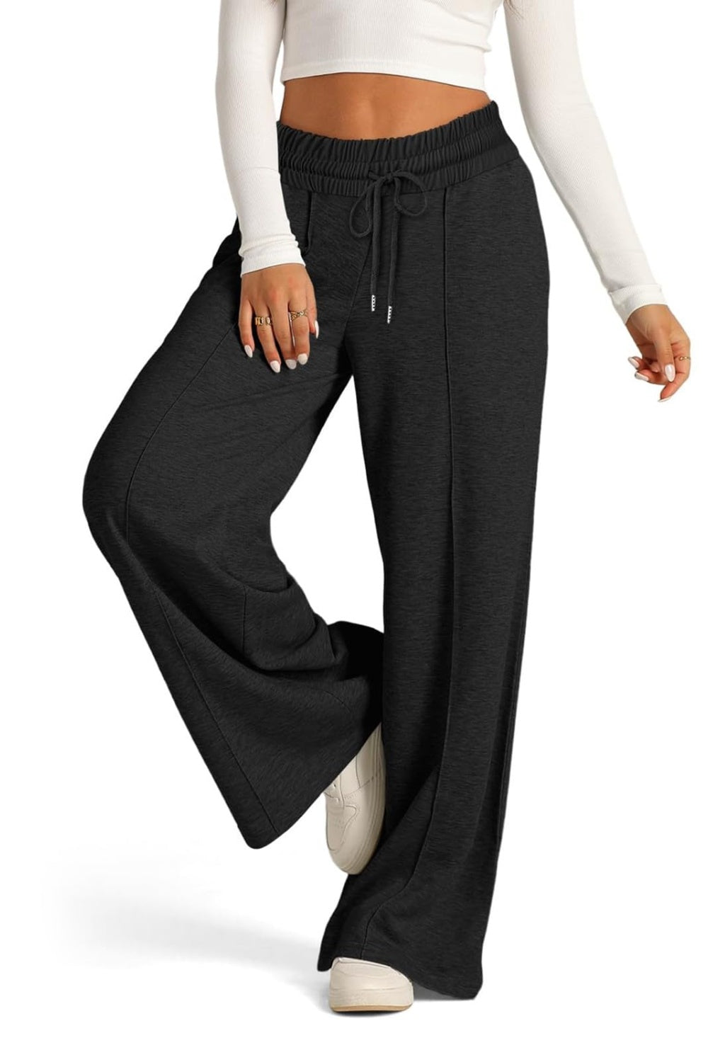 Pantalones de pernera ancha con cintura elástica y cordón ajustable