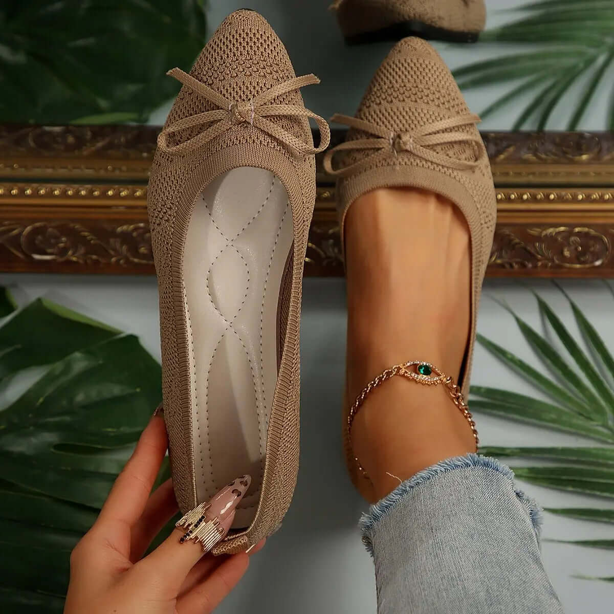 Knitted Pointed Toe Flats for Women – Fashion Slip-On Shoes
