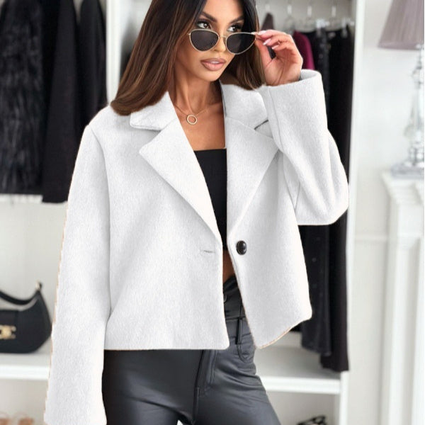 Fall Winter Fashion Suit Collar Solid Color Wool Small Coat Women's Clothing