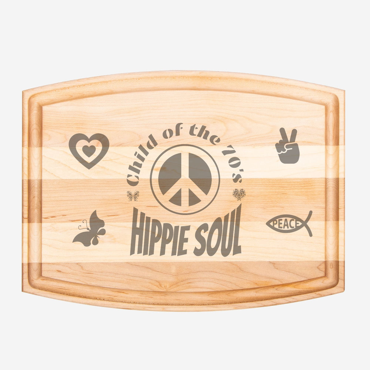 Child of the 70s Arched Wood Cutting Board with Groove - 12" x 9"