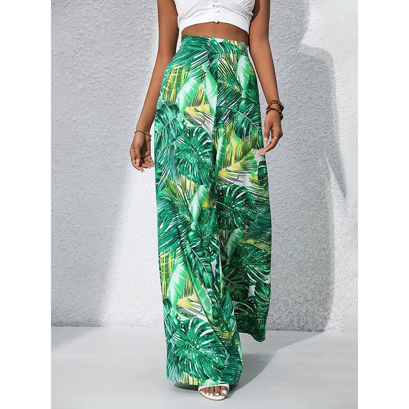 Pantalones palazo de mujer estampados de tiro alto y pierna ancha