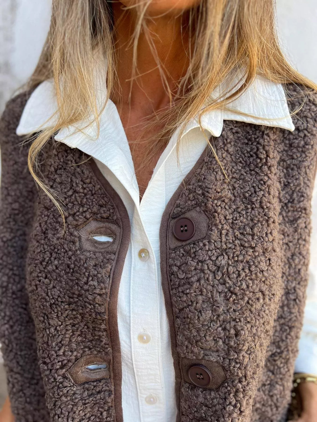 Full Size Cozy Sherpa Fleece Button-Up Vest Coat with Pockets Plus Size