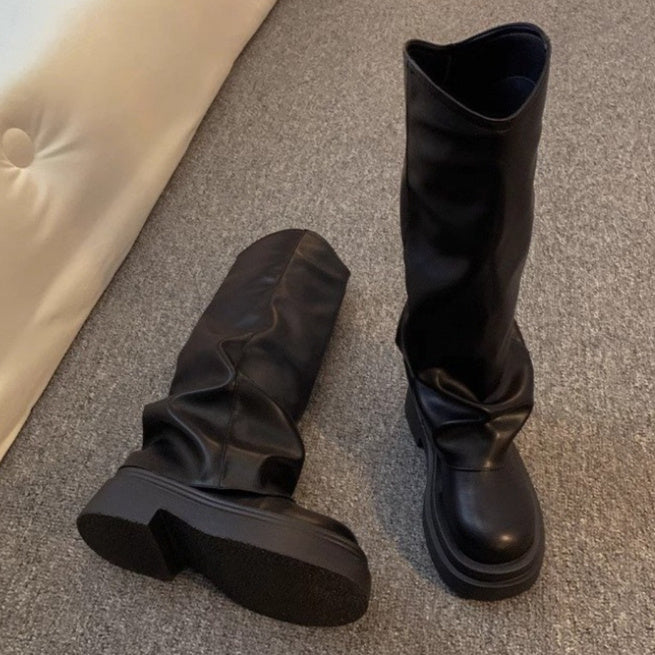 Botas de vestir con plataforma para mujer – Estilo británico Otoño/Invierno