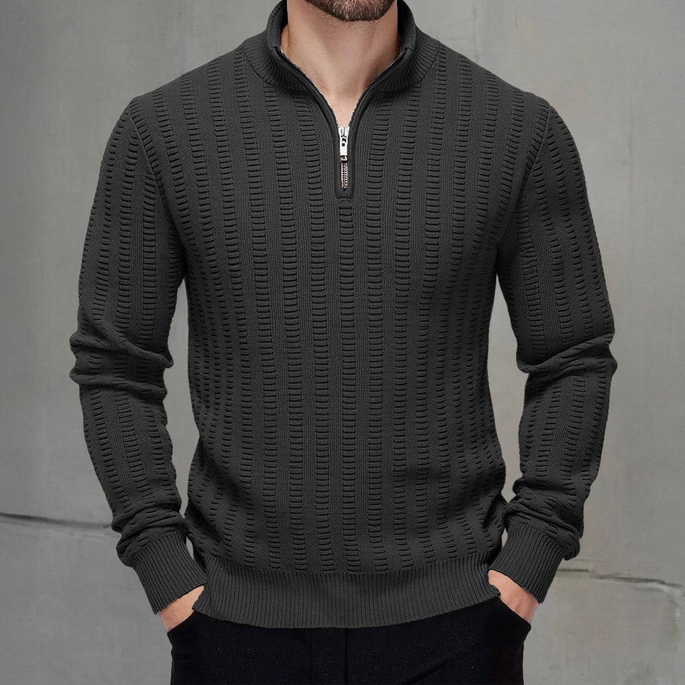 Mens Knitted High-Neck Long-Sleeve Sweater With Zipper