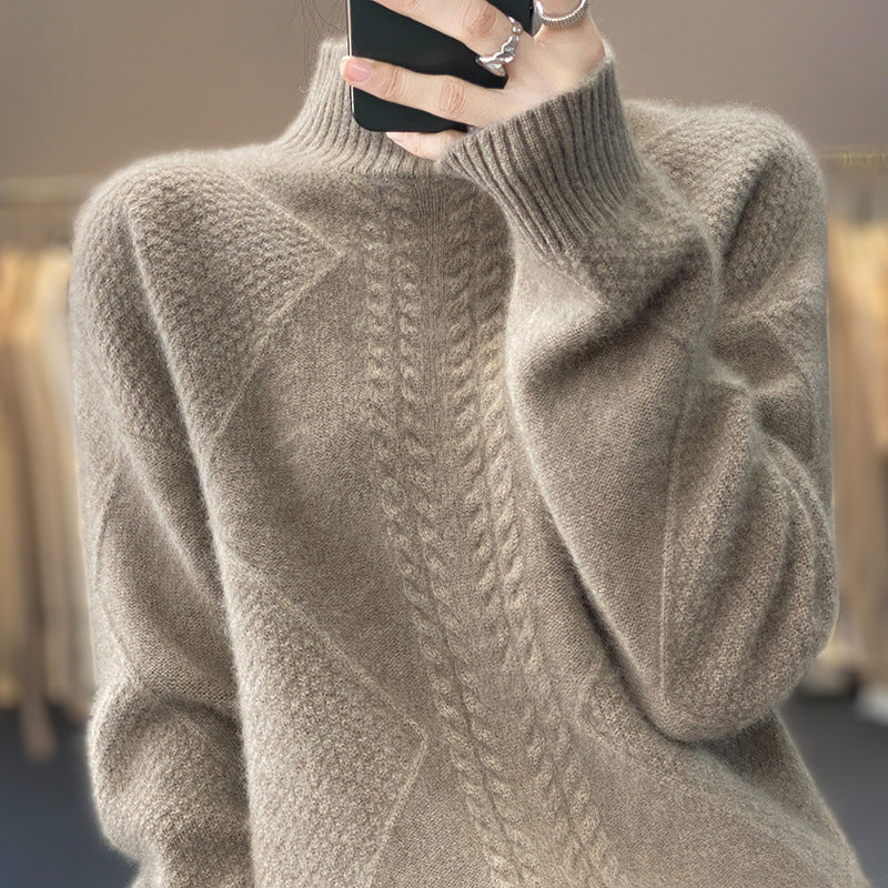 Women's Turtleneck Cable Knit Sweater, 2026 New Fall Winter Loose Fit Long Sleeve Pullover, Elegant Casual Knit Base Layer Top