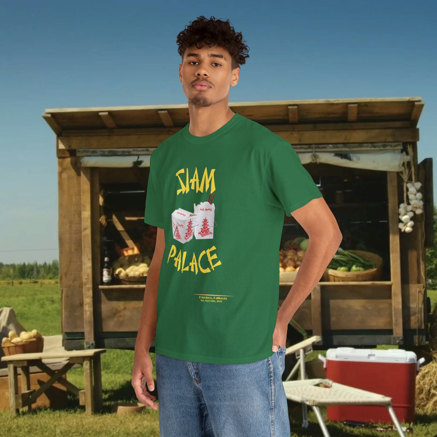 "DirkyThreadz Siam Palace T-Shirt - Bold Takeout Graphic Design in Black Cotton"