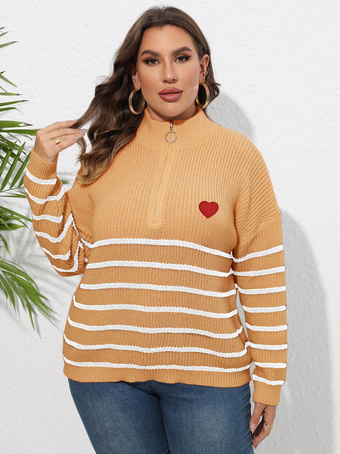 Zip-Up Striped Sweater