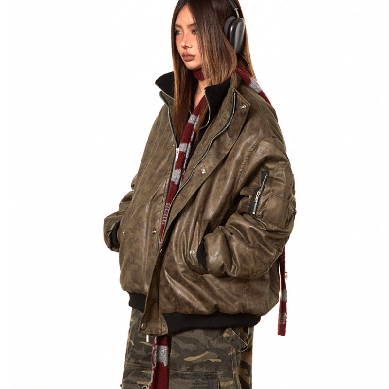 American-style Fake Two-piece Suede Bomber Jacket Cotton-padded Jacket