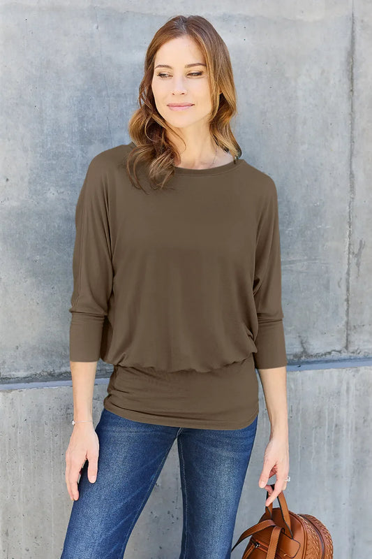 Top Básico de Manga Murciélago con Cuello Redondo de Talla Grande
