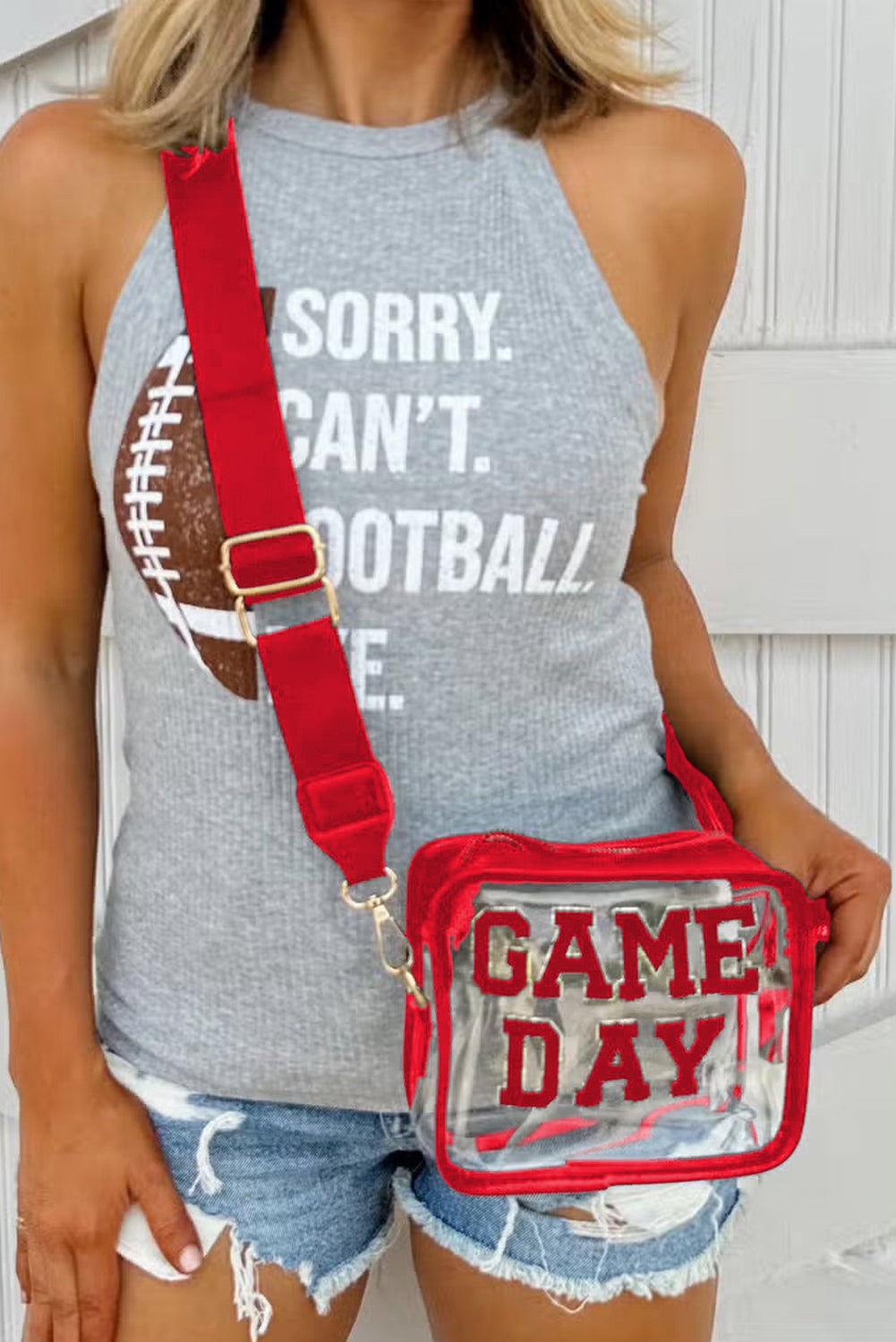 Bolso Transparente Negro de Chenilla con Patrón GAME DAY